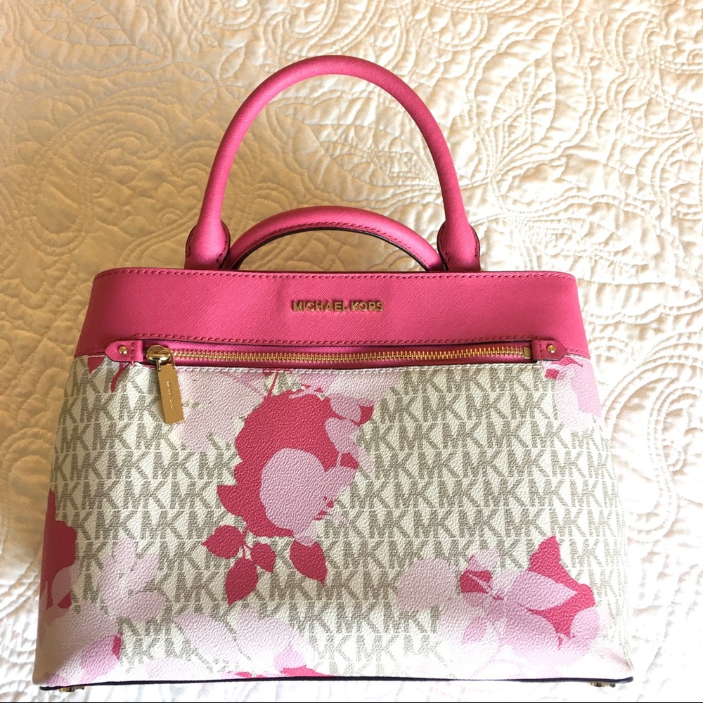 Michael Kors Hailee Satchel Pink Floral Purse
